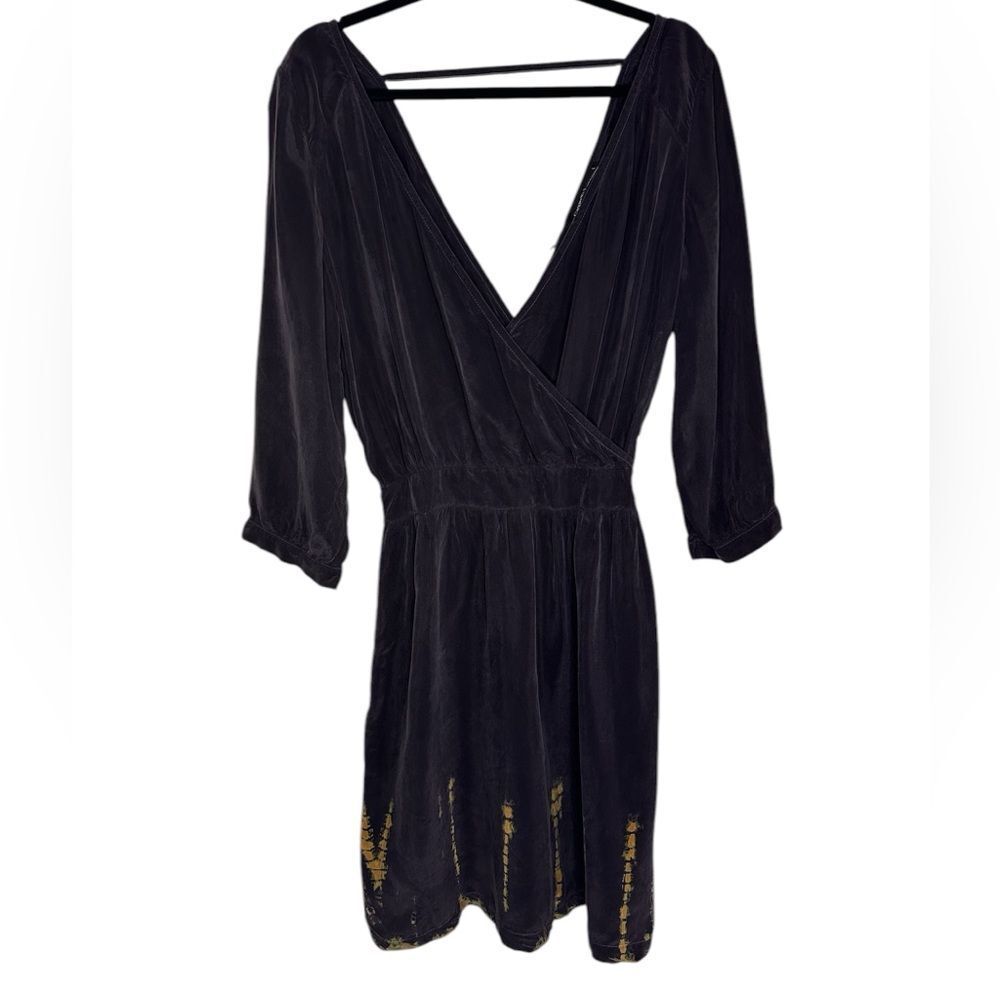 NWT GYPSY‎ 05 Super Soft Cupro Tie Dye Border Dress Size L v-neck mini boho